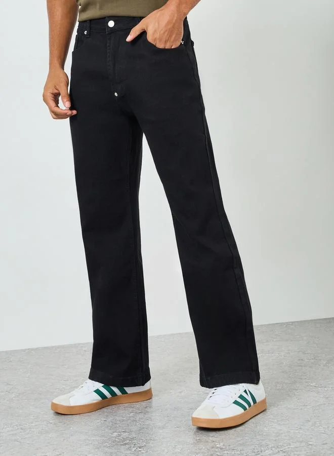 Styli  Men Black Solid Carpenter Fit Jeans for Men | Best Price UAE